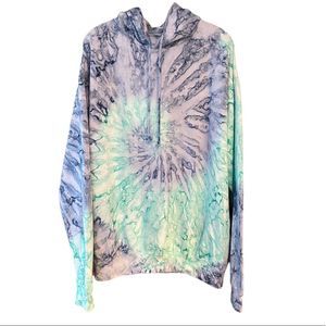 Exist Sz XL Blue Green Spiral Tie-Dye Long Sleeve Hoodie Sweatshirt
